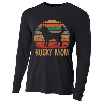 Retro Husky Mom Gift Dog Mother Pet Siberian Huskies Mama Cooling Performance Long Sleeve Crew