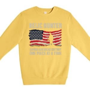 Relic Hunter Metal Detector Treasure Hunting US Flag Premium Crewneck Sweatshirt