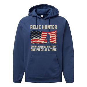 Relic Hunter Metal Detector Treasure Hunting US Flag Performance Fleece Hoodie