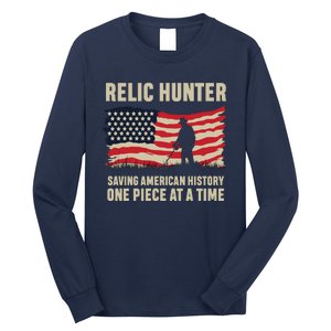 Relic Hunter Metal Detector Treasure Hunting US Flag Long Sleeve Shirt