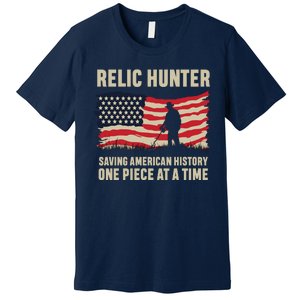 Relic Hunter Metal Detector Treasure Hunting US Flag Premium T-Shirt