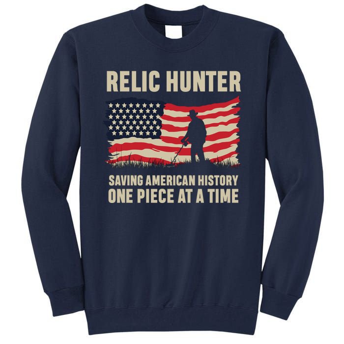 Relic Hunter Metal Detector Treasure Hunting US Flag Tall Sweatshirt