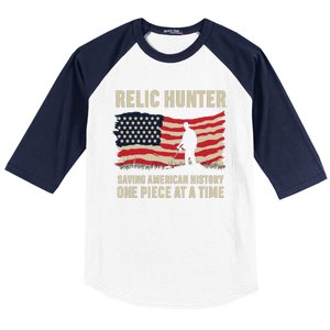 Relic Hunter Metal Detector Treasure Hunting US Flag Baseball Sleeve Shirt