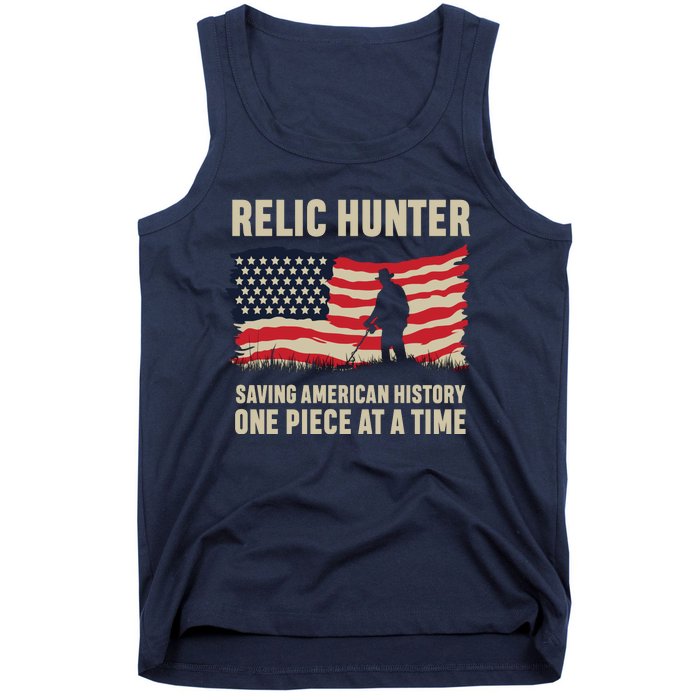 Relic Hunter Metal Detector Treasure Hunting US Flag Tank Top