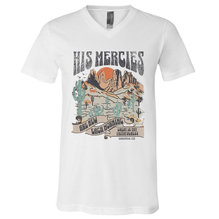 Retro His Mercies Are New Every Morning Bible Christian V-Neck T-Shirt