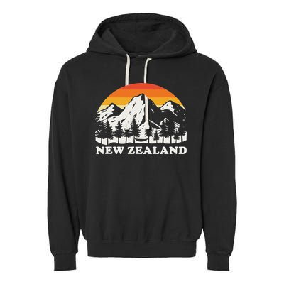 Retro Hiking Mountains New Zealand Garment-Dyed Fleece Hoodie