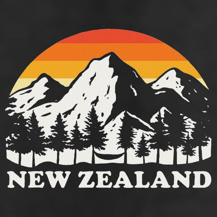 Retro Hiking Mountains New Zealand 7 Panel Mesh Trucker Snapback Hat