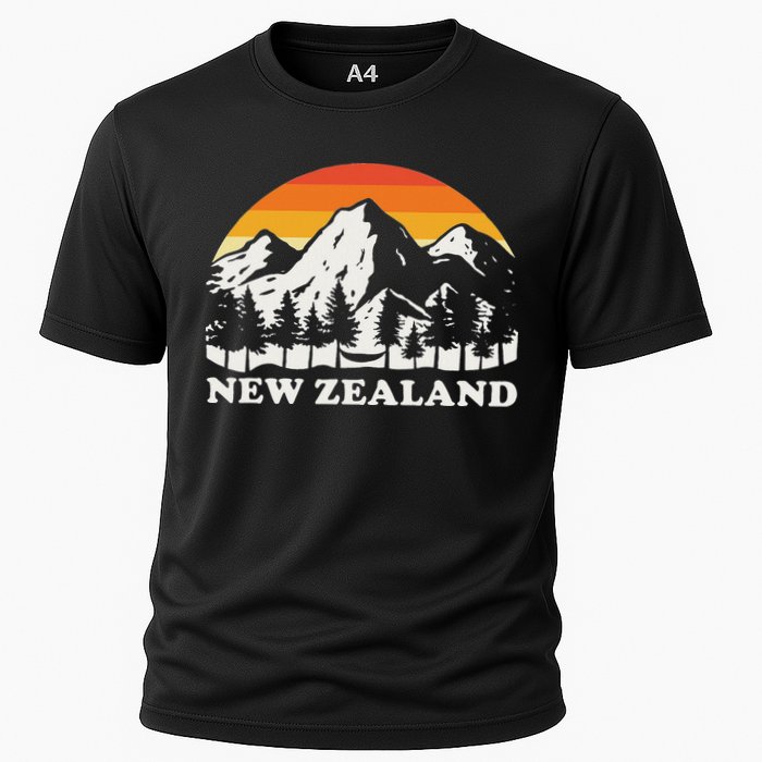 Retro Hiking Mountains New Zealand Cooling Performance Crew T-Shirt