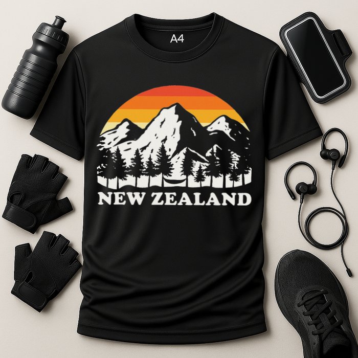 Retro Hiking Mountains New Zealand Cooling Performance Crew T-Shirt