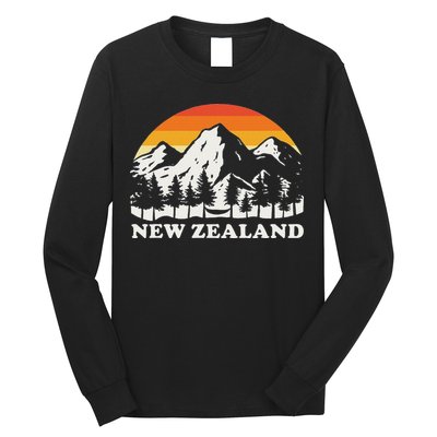 Retro Hiking Mountains New Zealand Long Sleeve Shirt