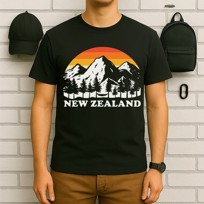 Retro Hiking Mountains New Zealand T-Shirt