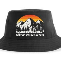 Retro Hiking Mountains New Zealand Sustainable Bucket Hat