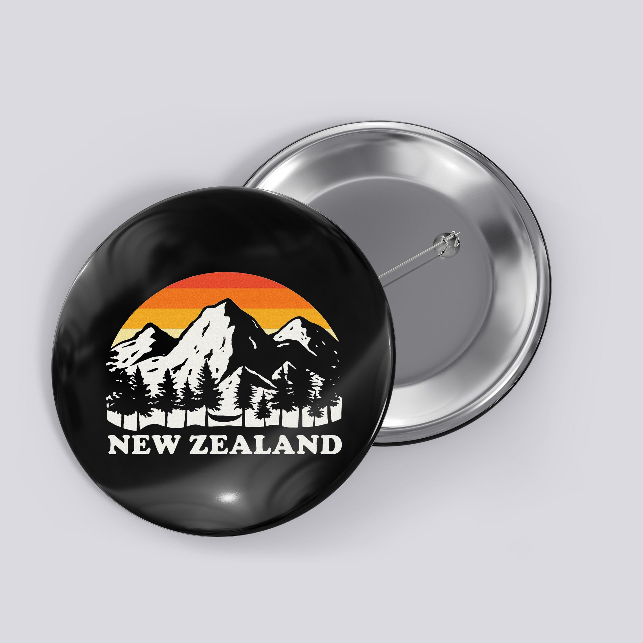 Retro Hiking Mountains New Zealand Button