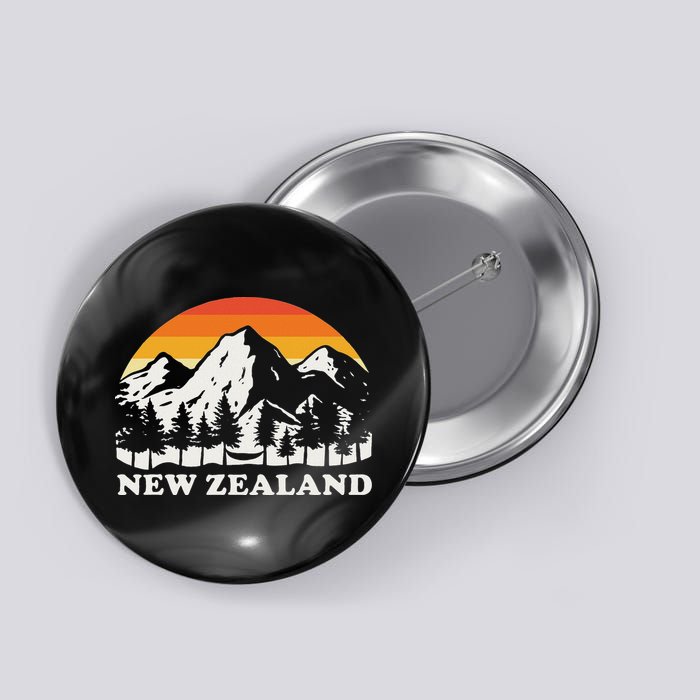 Retro Hiking Mountains New Zealand Button