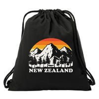 Retro Hiking Mountains New Zealand Drawstring Bag