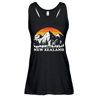 Retro Hiking Mountains New Zealand Ladies Essential Flowy Tank