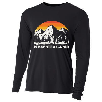 Retro Hiking Mountains New Zealand Cooling Performance Long Sleeve Crew