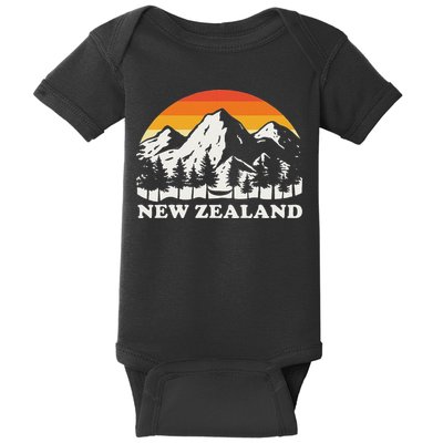 Retro Hiking Mountains New Zealand Baby Bodysuit