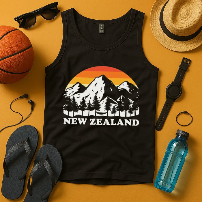 Retro Hiking Mountains New Zealand Tank Top