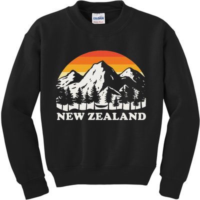 Retro Hiking Mountains New Zealand Kids Sweatshirt