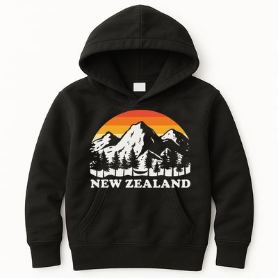 Retro Hiking Mountains New Zealand Kids Hoodie