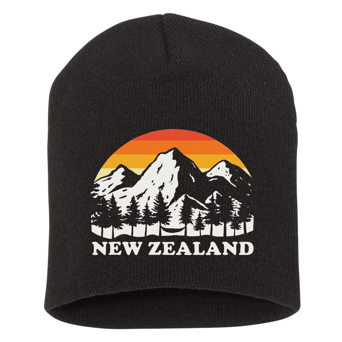 Retro Hiking Mountains New Zealand Short Acrylic Beanie