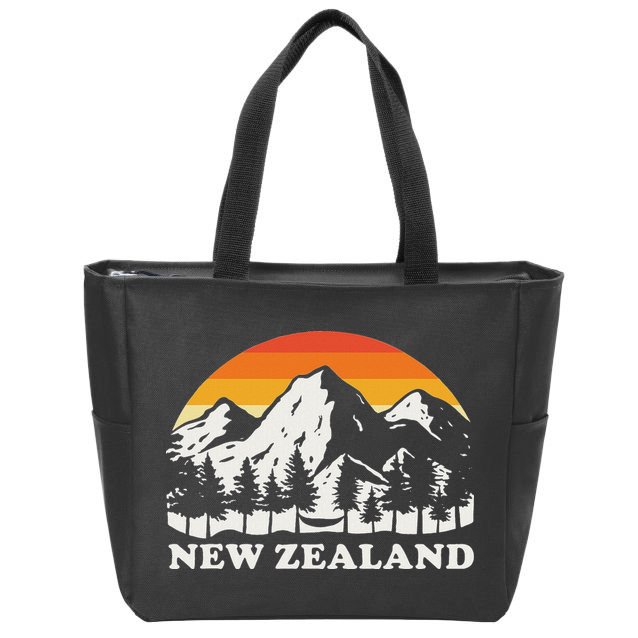 Retro Hiking Mountains New Zealand Zip Tote Bag