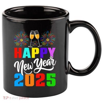 Retro Happy New Year Crew 2025 Champagne New Years Eve Party Gift 11oz C Handle Ceramic Mug