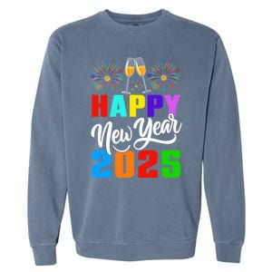 Retro Happy New Year Crew 2025 Champagne New Years Eve Party Gift Garment-Dyed Sweatshirt