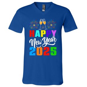 Retro Happy New Year Crew 2025 Champagne New Years Eve Party Gift V-Neck T-Shirt