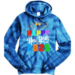 Retro Happy New Year Crew 2025 Champagne New Years Eve Party Gift Tie Dye Hoodie