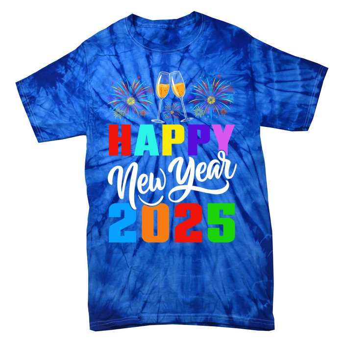 Retro Happy New Year Crew 2025 Champagne New Years Eve Party Gift Tie-Dye T-Shirt