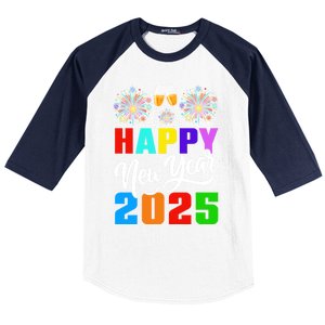 Retro Happy New Year Crew 2025 Champagne New Years Eve Party Gift Baseball Sleeve Shirt