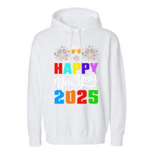 Retro Happy New Year Crew 2025 Champagne New Years Eve Party Gift Garment-Dyed Fleece Hoodie