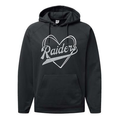 Raiders Heart Name Vintage Retro Gift Boy Girl Performance Fleece Hoodie