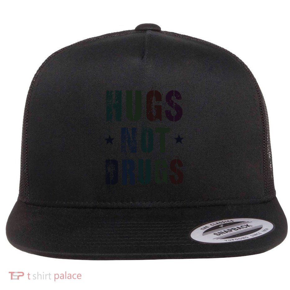 Rockin Hugs Not Drugs Clean Fun Na Family Vibes Funny Gift Flat Bill Trucker Hat