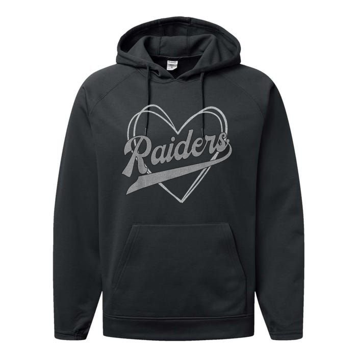 Raiders Heart Name Vintage Retro Gift Performance Fleece Hoodie