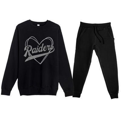 Raiders Heart Name Vintage Retro Gift Premium Crewneck Sweatsuit Set