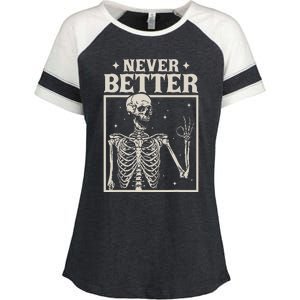 Retro Halloween Never Better Skeleton Spooky Season Funny Enza Ladies Jersey Colorblock Tee