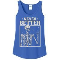 Retro Halloween Never Better Skeleton Spooky Season Funny Ladies Essential Tank