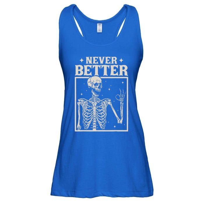 Retro Halloween Never Better Skeleton Spooky Season Funny Ladies Essential Flowy Tank