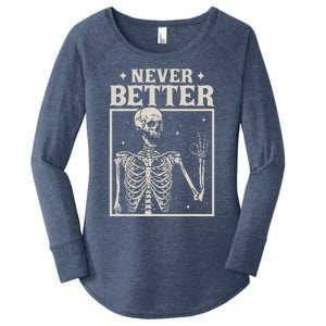 Retro Halloween Never Better Skeleton Spooky Season Funny Women's Perfect Tri Tunic Long Sleeve Shirt