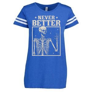 Retro Halloween Never Better Skeleton Spooky Season Funny Enza Ladies Jersey Football T-Shirt