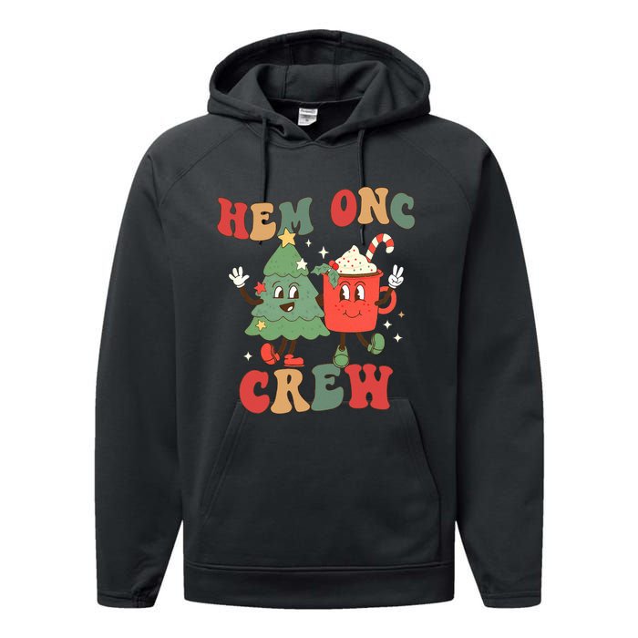 Retro Hem Onc Crew Hematology Oncology Nurse Christmas Performance Fleece Hoodie