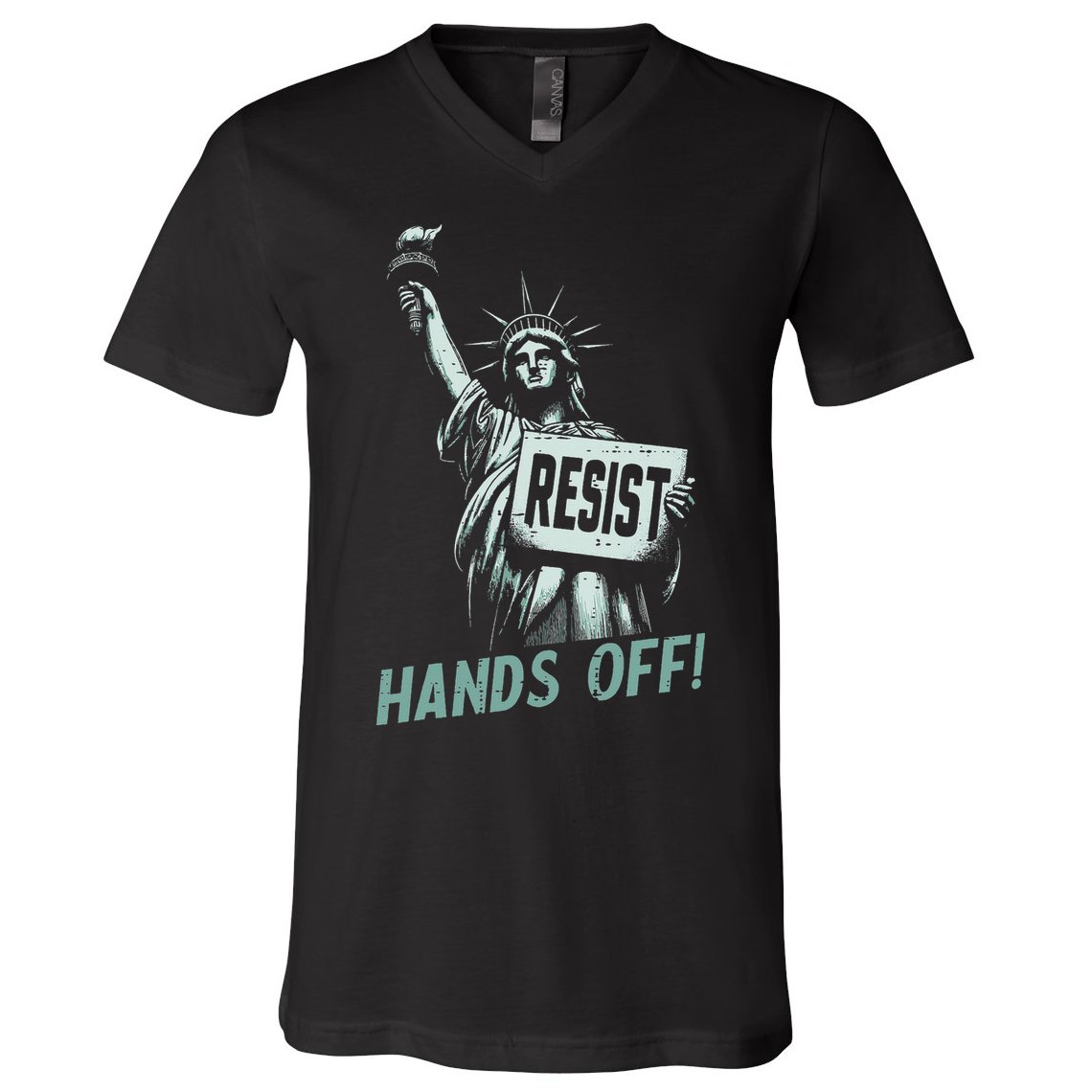 Resist Hands Off Statue Liberty Civil Rights Women V-Neck T-Shirt