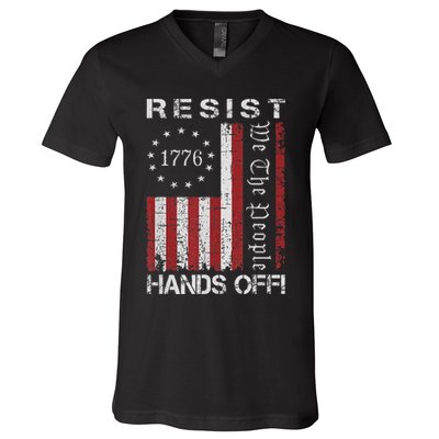 Resist Hands Off Protest Flag Protest V-Neck T-Shirt