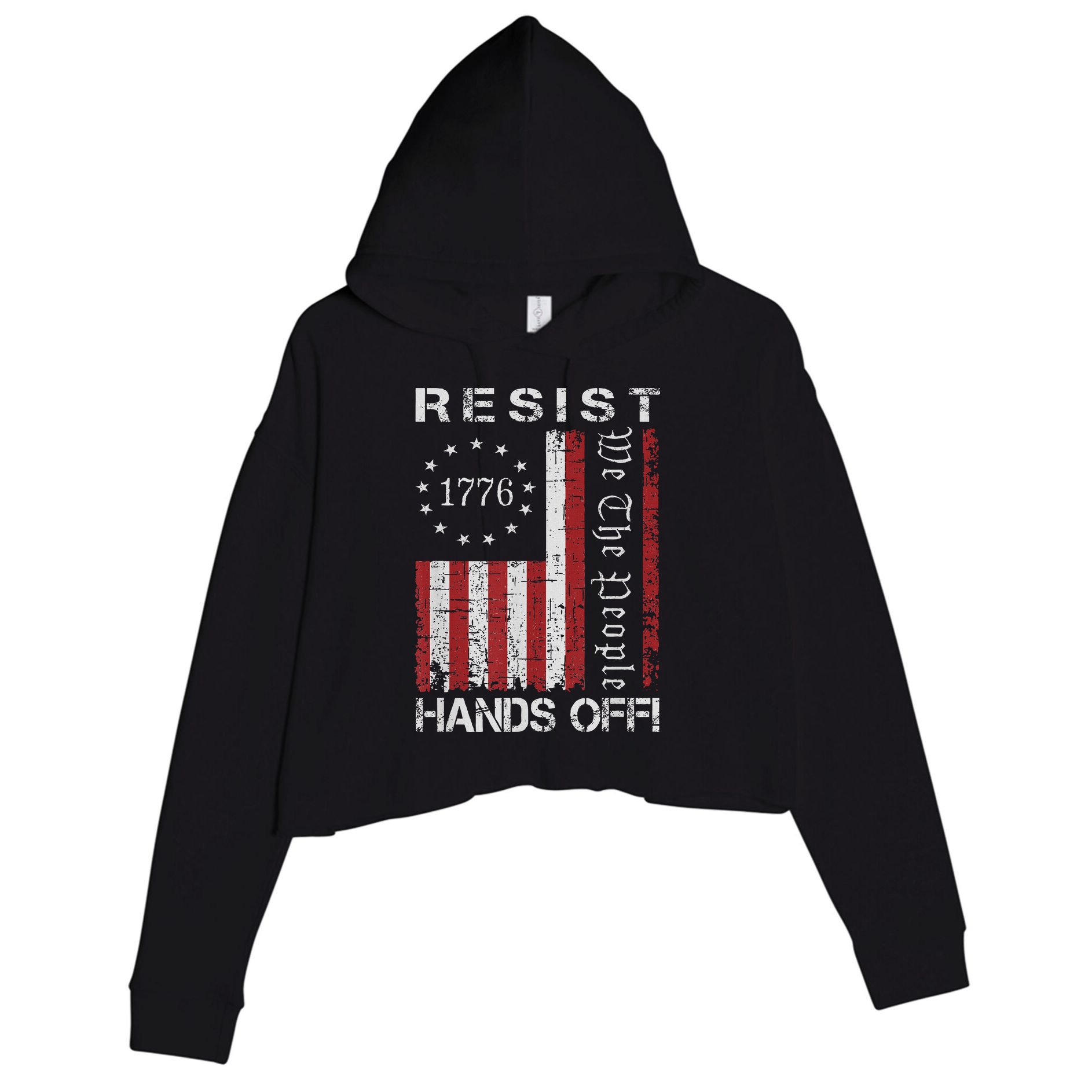 Resist Hands Off Protest Flag Protest Crop Fleece Hoodie