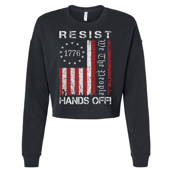 Resist Hands Off Protest Flag Protest Cropped Pullover Crew