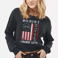 Resist Hands Off Protest Flag Protest Cropped Pullover Crew