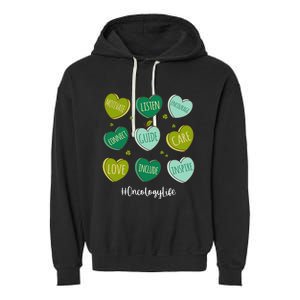 Retro Hearts Oncology Nurse Life Funny St Patrick's Day Garment-Dyed Fleece Hoodie